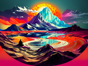 Dreamscape Reflections: A Surreal Sunrise Over a Majestic Mountain Lake