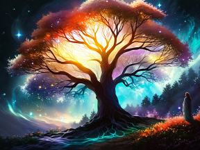Enchanted Dawn: The Glowing Tree of Mystical Energy