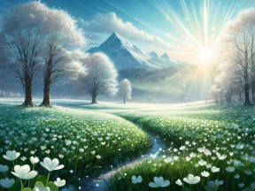 Springtime Serenity: A Meadow of Blooms by the Mountain River