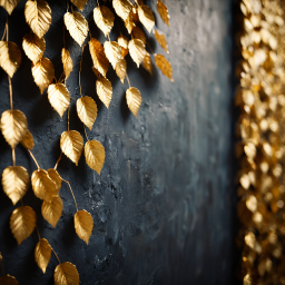 Golden Autumn Leaves Against a Textured Wall: A Warm Seasonal Display