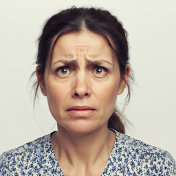 Woman Displays Shocked Expression with Raised Eyebrows and Tightly Closed Lips