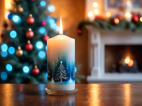 Cozy Christmas Evening: Festive Candlelight and Decorated Tree at Dusk