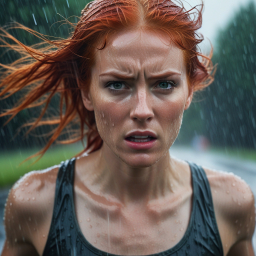 Determined Runner Caught in the Rain: A Portrait of Grit and Focus