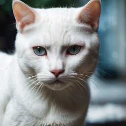 Close-Up Portrait of a Light-Furred Cat with Striking Blue Eyes