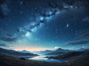 Tranquil Nightscape: Milky Way Reflections Over Serene Lake and Rolling Hills