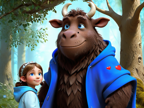 Whimsical Woodland Encounter: The Gruffalo and the Little Girl in Heartfelt Attire