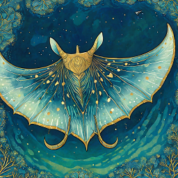 Enchanted Manta: A Mystical Bat in a Nocturnal Dreamscape