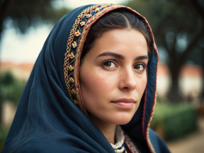 Traditional Middle Eastern or Mediterranean Attire in Outdoor Daylight Setting