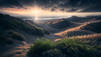 Sunrise Over Rugged Cliffs: A Tranquil Coastal Landscape