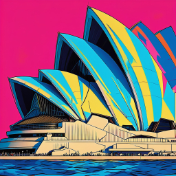 Vibrant Artistic Illustration of Sydney Opera House with Surreal Reflections