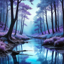Enchanted Twilight: A Dreamlike Fantasy Forest by the Mystic Waters
