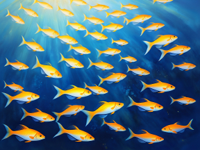 Vibrant School of Yellowtail Amberjack Swimming in Blue-Green Waters