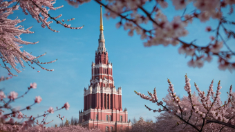 St. Basil's Cathedral in Bloom: A Vibrant Springtime View of Moscow's Iconic Landmark