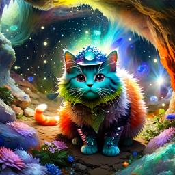 Regal Fantasy Cat in a Luminous Crystal Cavern