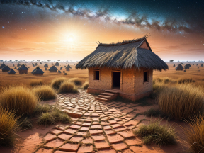 Sunset Serenity: A Tranquil Desert Hut Amidst an Arid Landscape