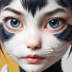 Detailed Digital Illustration of an Anthropomorphic Cat Character with Expressive Blue Eyes