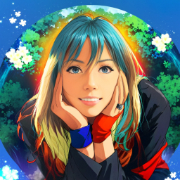 Vibrant Anime Girl with Multicolored Hair and Radiant Superhero Costume in Floral Glow