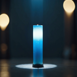 Blue Cylindrical Candle Emitting Soft Light in Cozy Indoor Setting