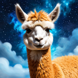 Whimsical Llama Under a Surreal Starry Night Sky