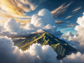 Majestic Mist: A Mystical Mountain at Dawn in a Fantasy Realm