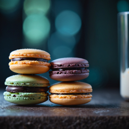 Colorful French Macarons Paired with a Glass of Milk: A Stylish and Appetizing Treat