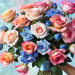 Colorful Rose Bouquet Held for a Romantic Celebration or Wedding