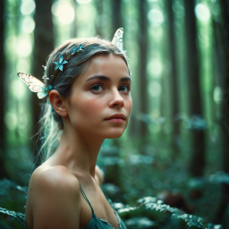 Enchanted Reflection: A Serene Moment in the Forest with Ethereal Wings