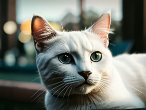 Calm and Alert Cat Bathed in Warm Indoor Light