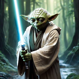 Star Wars Character Wielding Lightsaber in a Lush Forest Setting: An Alternate Universe or Timeline Scene