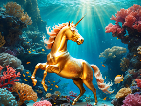 Enchanted Depths: The Golden Unicorn Beneath the Ocean's Glow