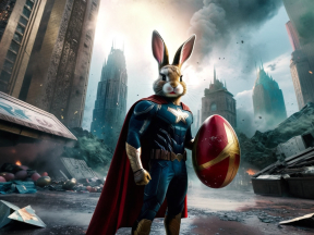 Bugs Bunny as Captain America: A Heroic Cartoon Mashup Amidst City Chaos