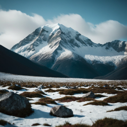 Serene Mountain Landscape: Snow-Capped Peaks and Alpine Wilderness at Dawn