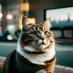 Contemplative Tabby Cat Relaxing Indoors in Warm Light