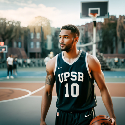 Outdoor Community Basketball Player in UPSB Jersey Number 10 at Sunset Court