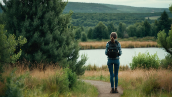 A Serene Hike Through Lush Countryside to a Tranquil Lakeside View