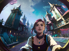 Enchanting Fantasy Realm: Animated Heroine in a Mystical Medieval Cityscape