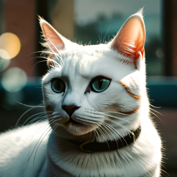 Majestic Light-Furred Cat with Striking Green Eyes and Bell Collar in Natural Light