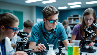 Collaborative Science Experiment: Students Exploring Microscopic Samples in a Hands-On Learning Environment