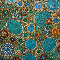 Intricate Mosaic Art: A Close-Up of Colorful Glass and Tile Patterns