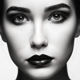 Striking Close-Up Portrait Highlighting Dramatic Eyes and Bold Black Lips