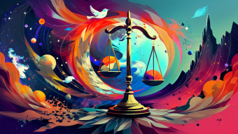 Cosmic Scales of Justice: A Symbolic Fusion of Nature, Surveillance, and the Universe