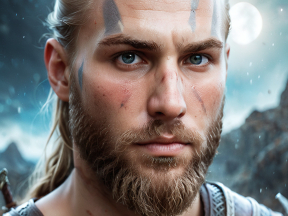 Surreal Composite Portrait Blending Norse Mythology and Modern Features