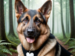 German Shepherd Enjoying a Forest Trail on a Calm, Overcast Day