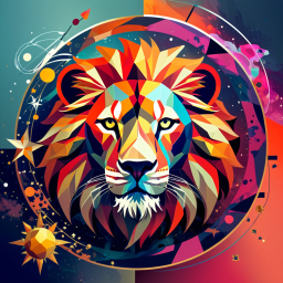 Celestial Majesty: A Vibrant Cosmic Lion's Head