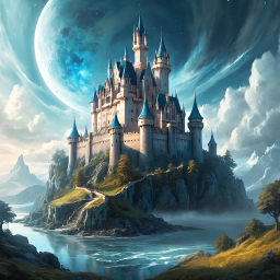Enchanted Moonlit Castle on a Mystical Island