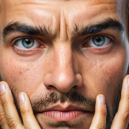 Contemplative Portrait: Digital Illustration of a Person with Light Blue Eyes and Dark Skin