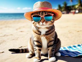 Cool Cat Chillin' at the Beach: A Playful Summer Vibe