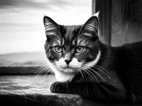 Curious Tabby Cat Perched on Concrete Ledge in Outdoor Setting