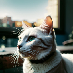 Contemplative Cat Bathed in Sunlight Indoors