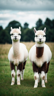 Curious Llamas in a Serene Meadow Setting